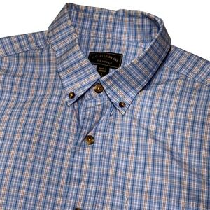 Filson Mens Blue Plaid Short Sleeve Button Down Shirt Cotton 12068 PB Large